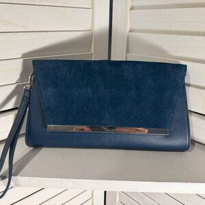 White House Black Market Navy Leather & Suede Magnetic Flap Wallet